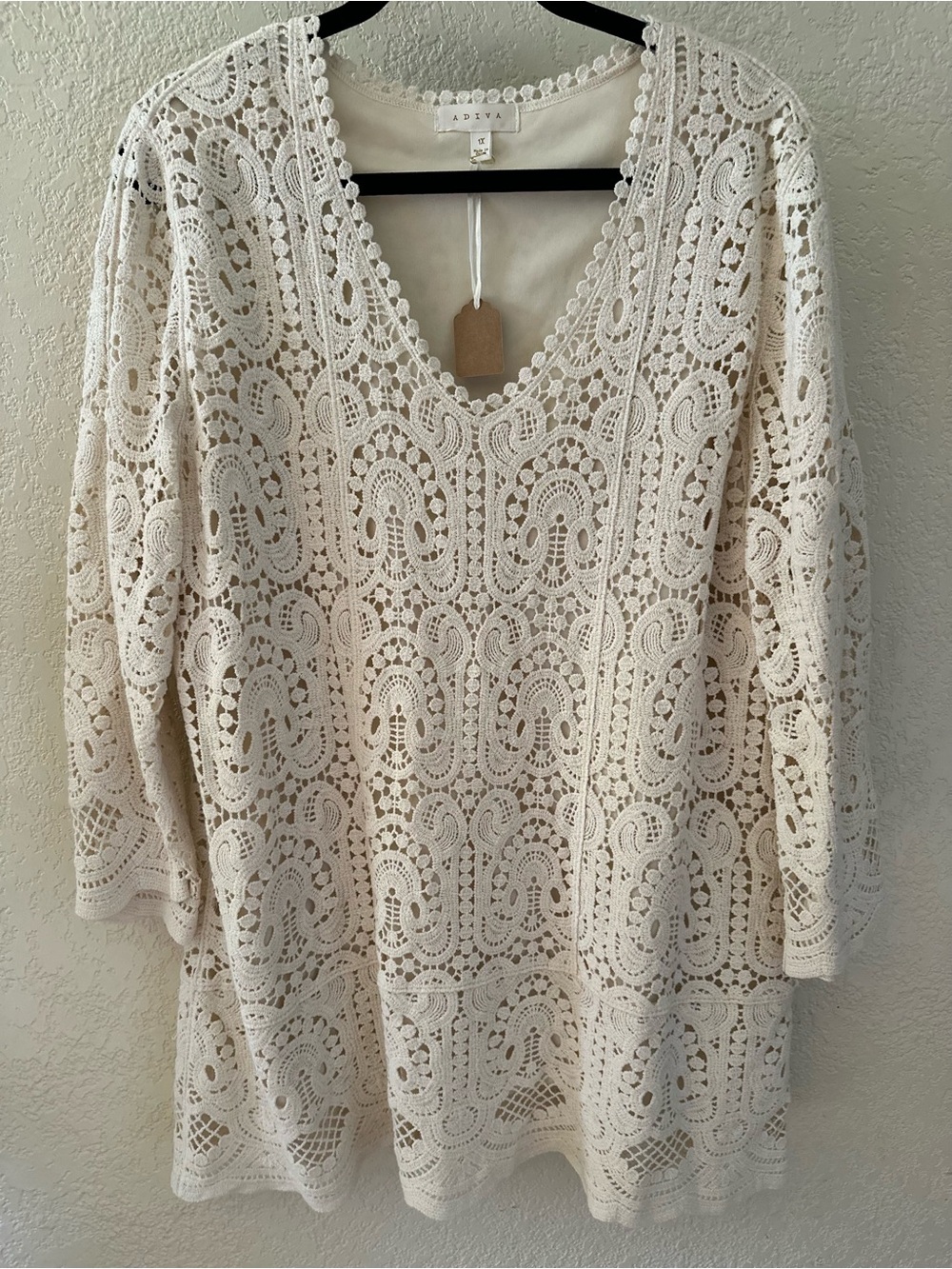 Adiva Cream Crochet V-Neck Women's Tunic Top